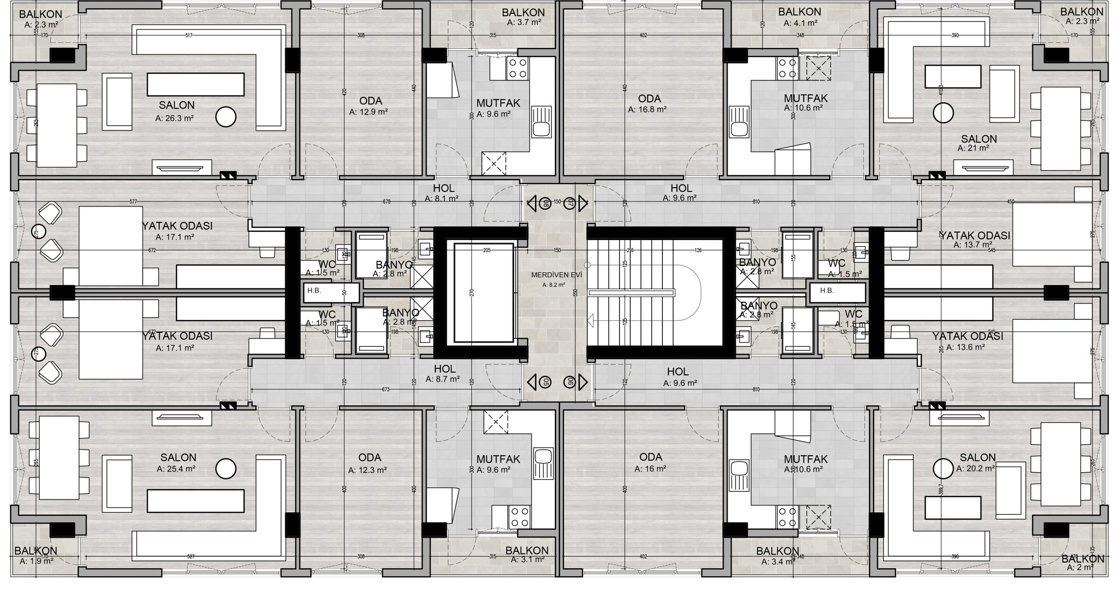 Sefer Apartmanı, tipik kat planı
