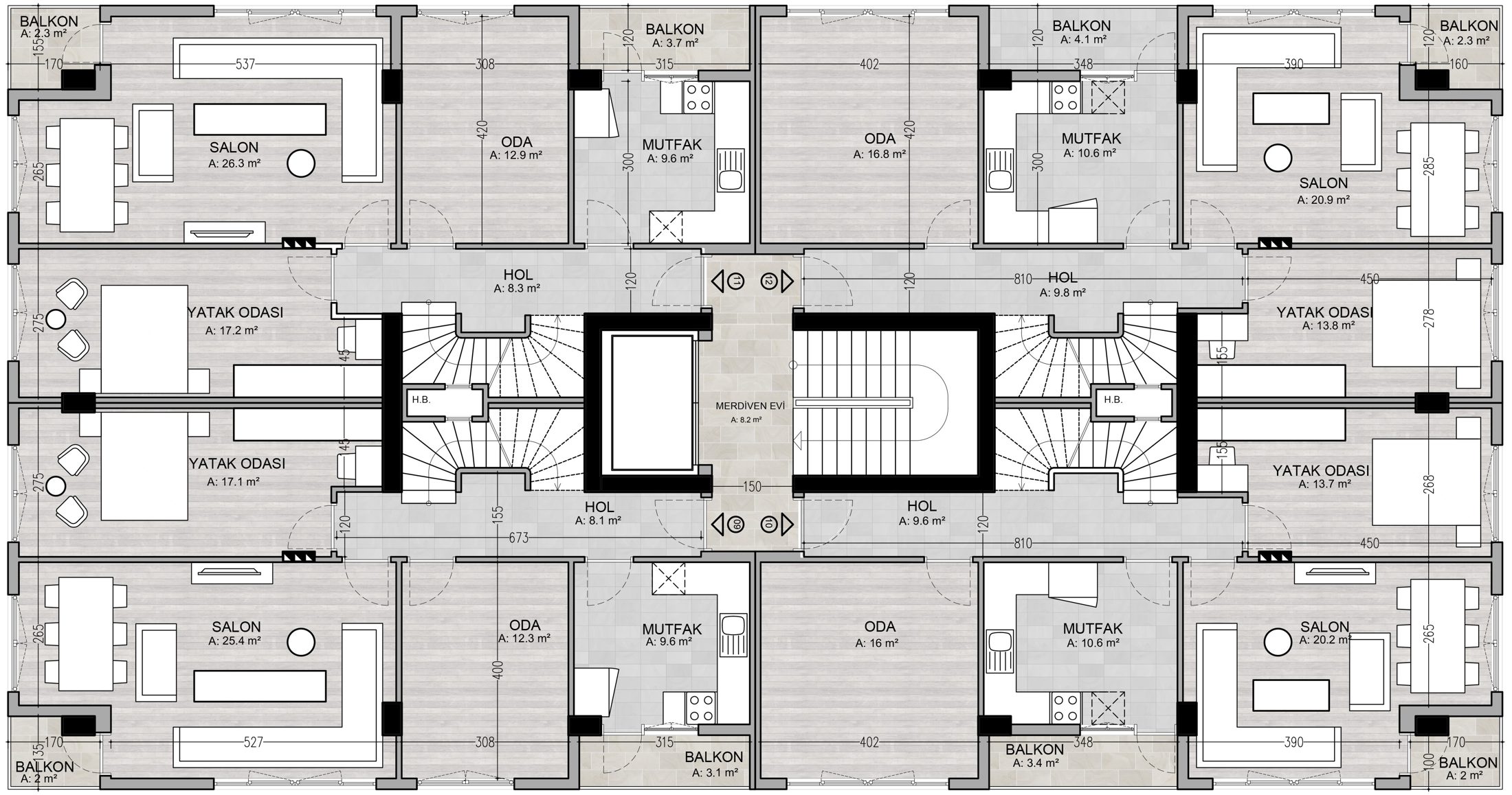Sefer Apartmanı, tipik kat planı