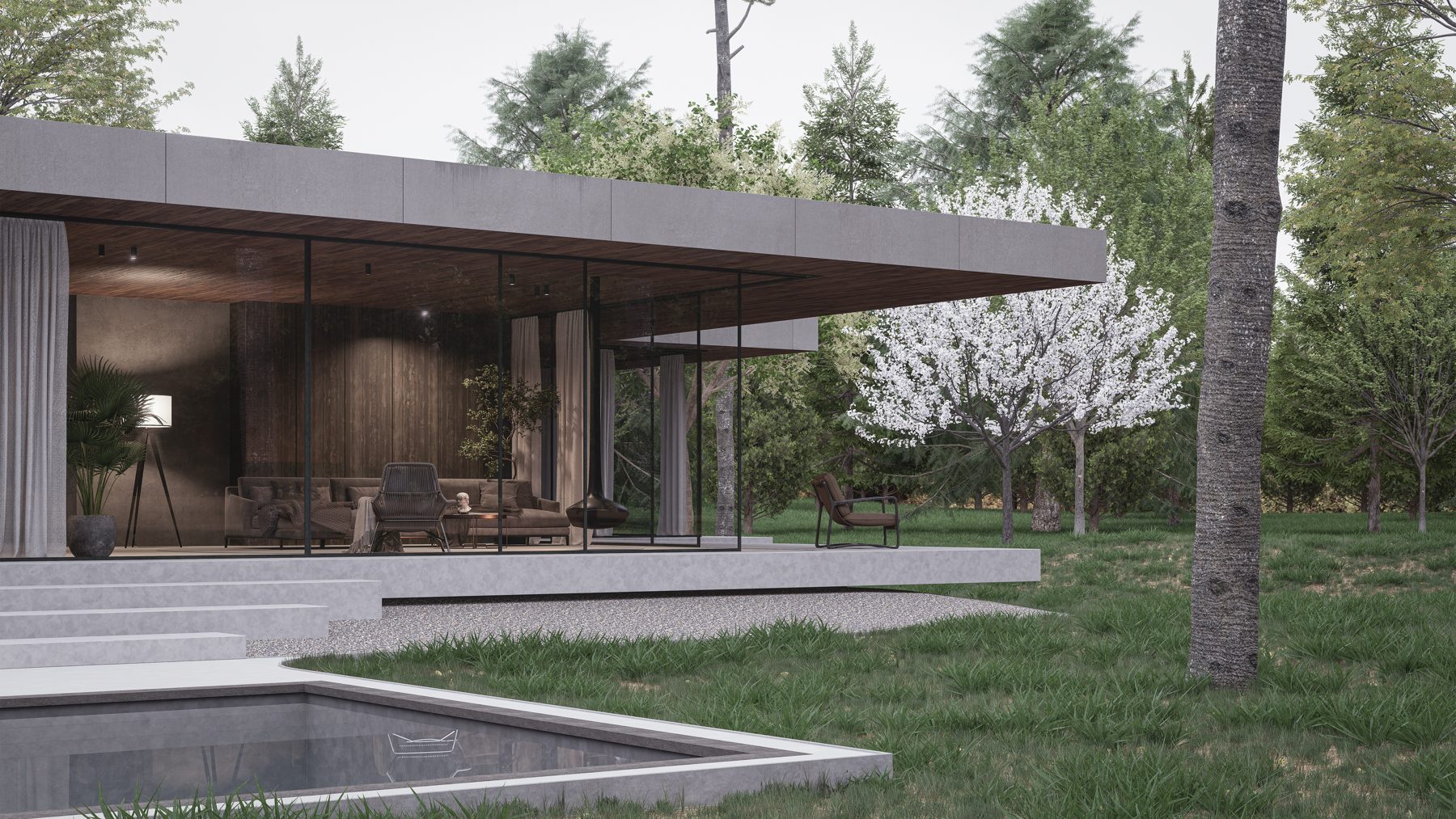 F House dış cephe, alacakaranlık