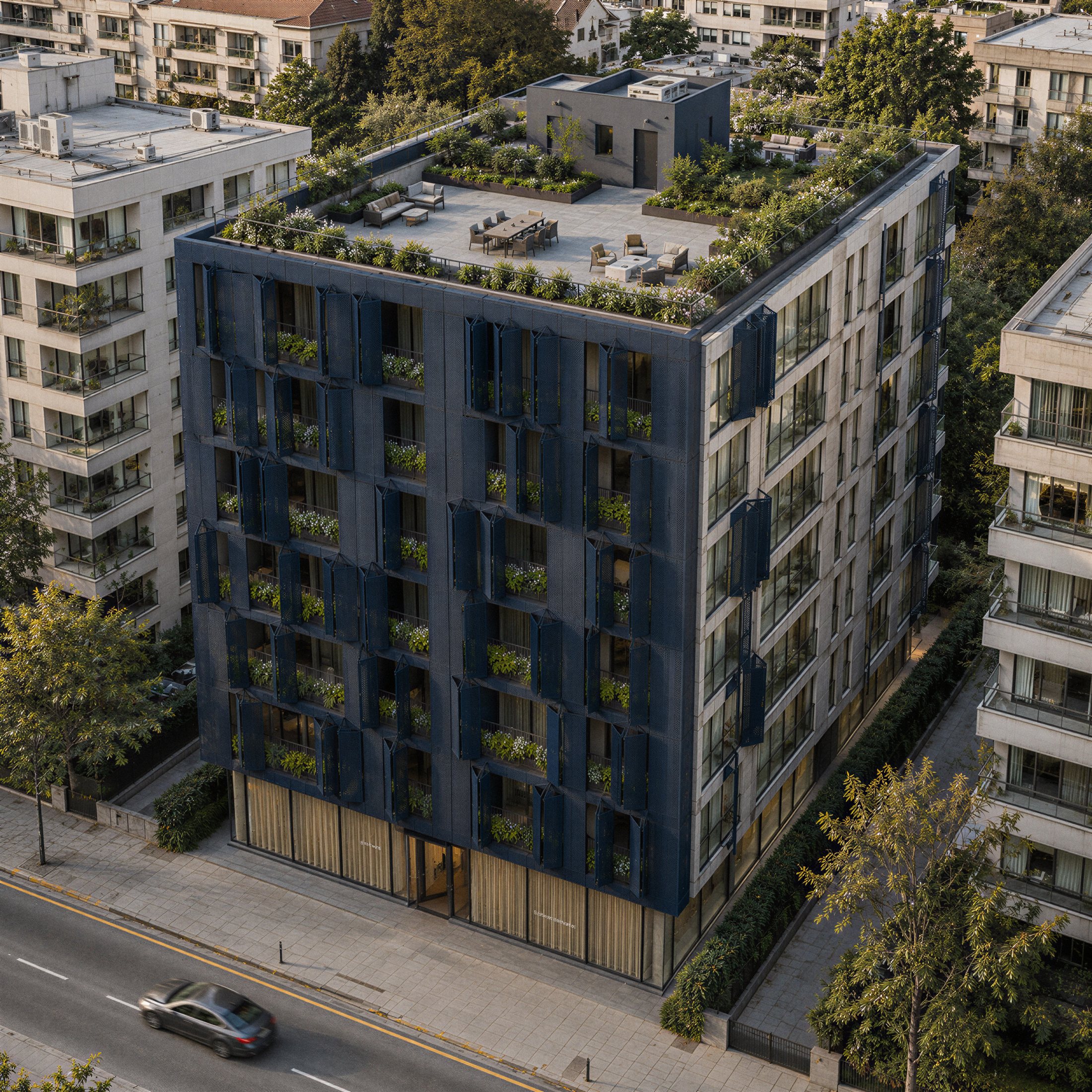 No:8 Apartmanı, çatı terası kuşbakışı görünüm